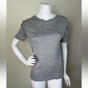 TOPSHOP GREY RUFFLE SLEEVE T SHIRT TOP WOMENS SZ 6